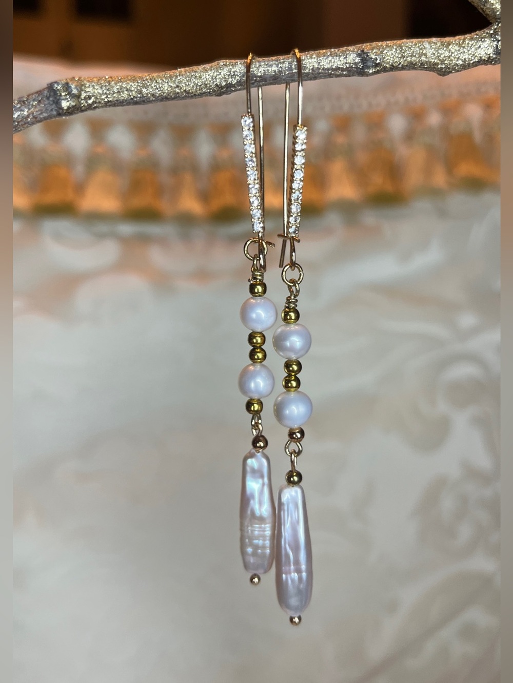 Gold Baroque Pearl Drop Earrings - Women Jewelry - Picture 3 of 4